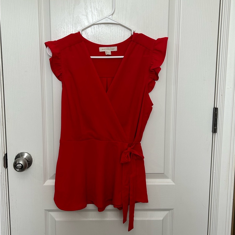 Monteau Los Angeles Red Wrap Style Shirt Size Large